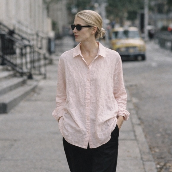 Eileen Fisher Tops - Eileen Fisher Organic Linen Light Pink Button-Up Classic 90s Oversized Fit S